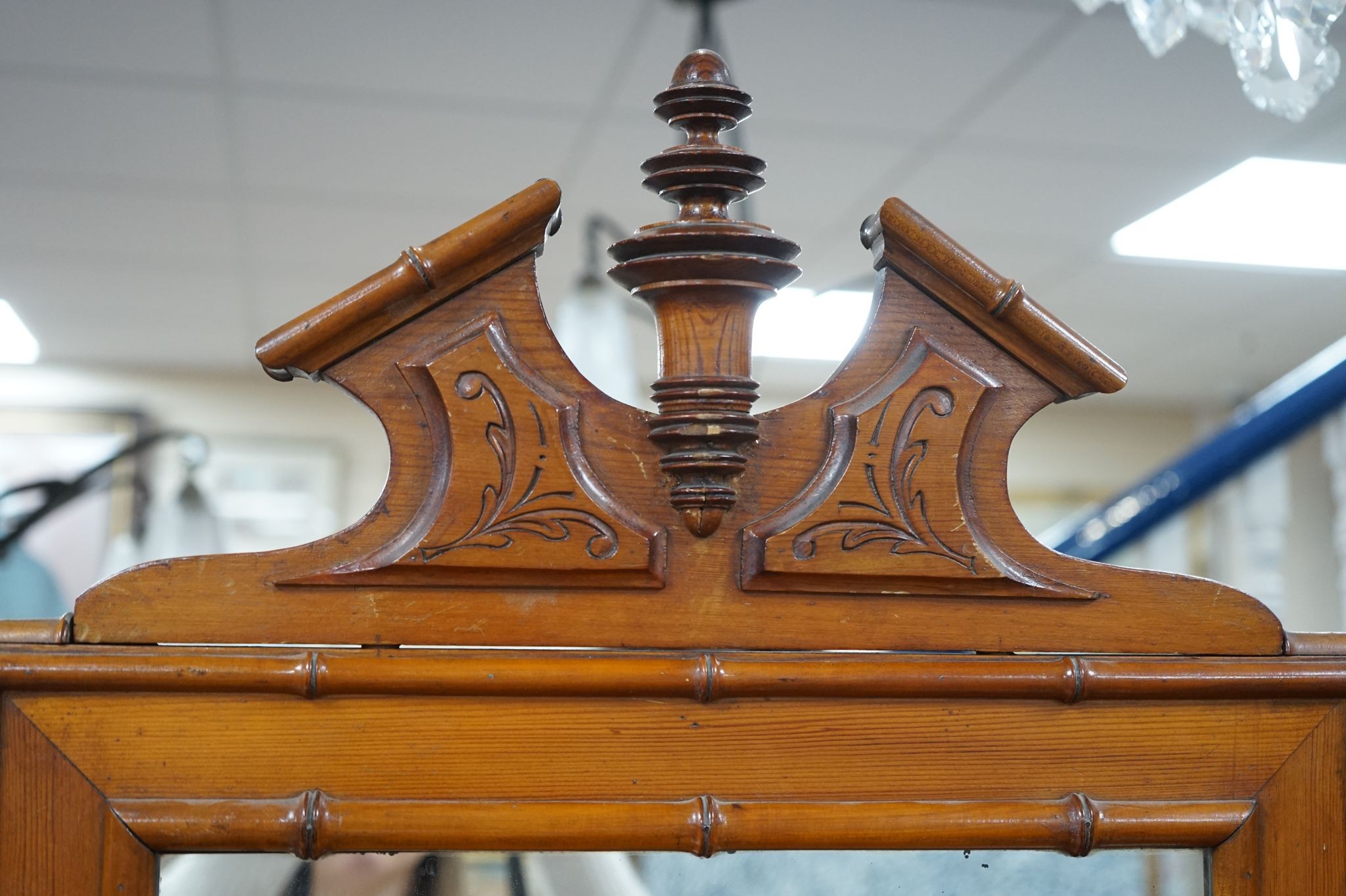 A 19th century French faux bamboo pitch pine dressing chest, width 101cm, depth 48cm, height 180cm